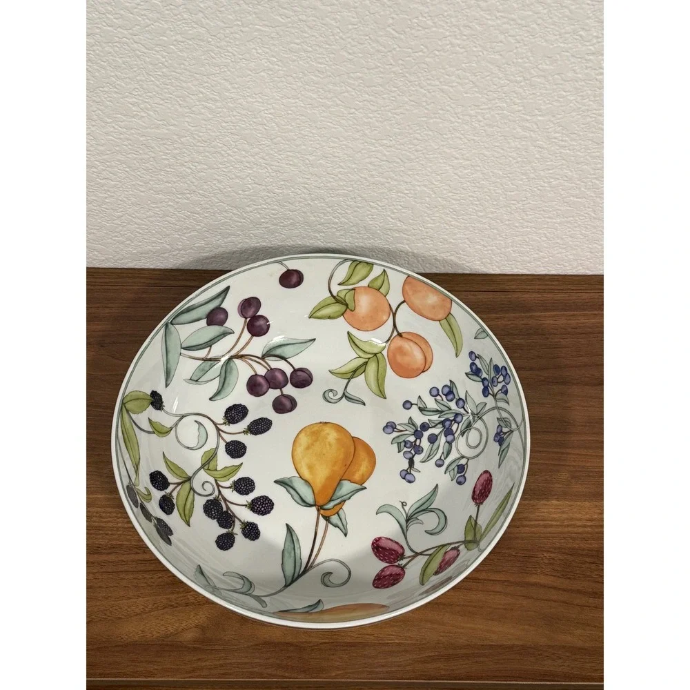Vintage Dansk Umbrian Fruits Porcelain Large Serving Bowl 11.5x3 Portugal‎